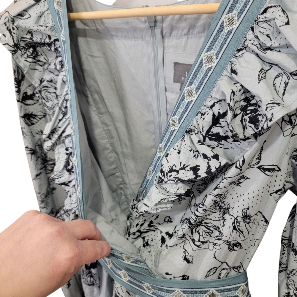 Anthropologie Ruffle Wrap Mini Dress Floral Long Sleeve Cottagecore Woma… - Picture 11 of 17